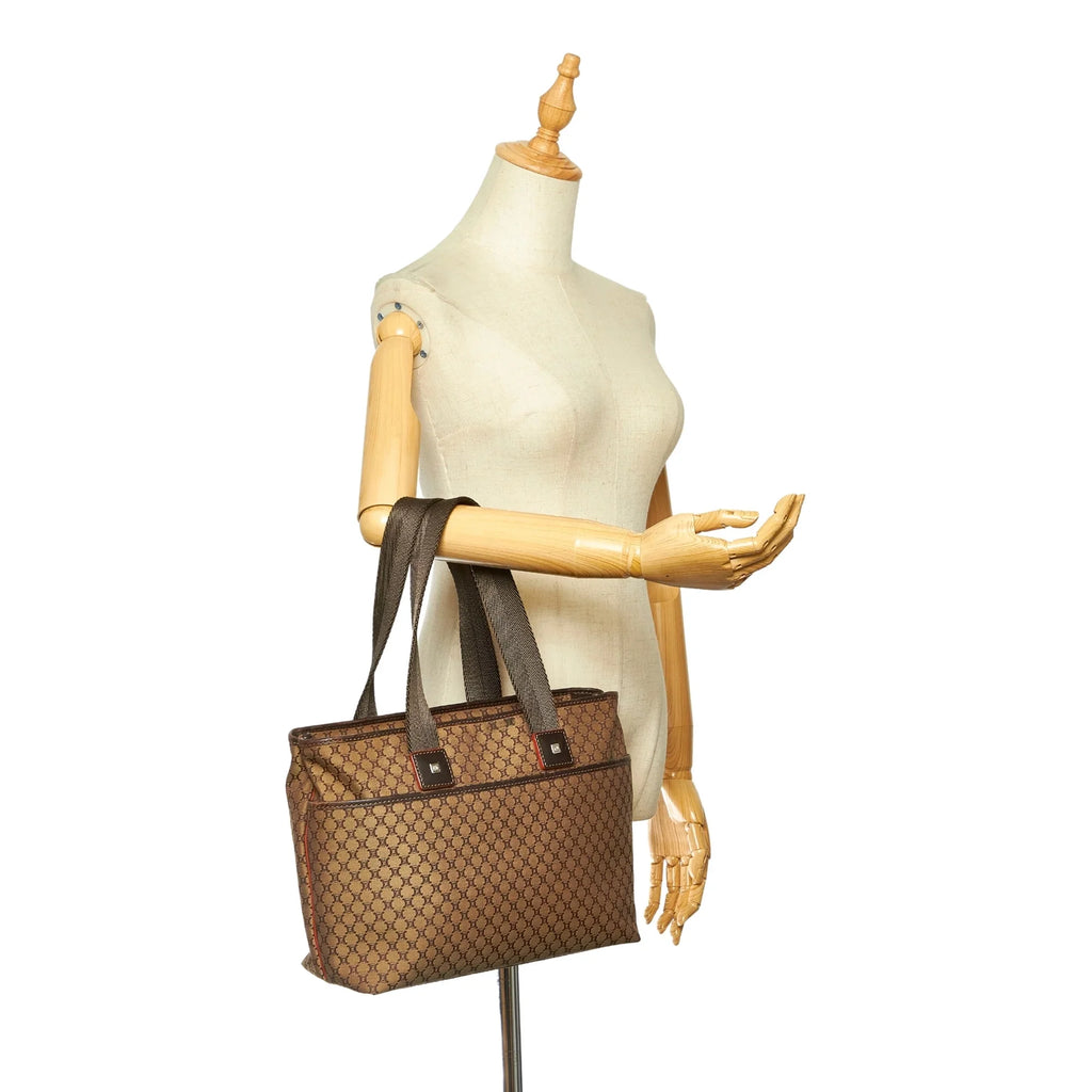 Canvas Women Authenticated Handbag Celine (Good) Brown Top Macadam Pre-Owned Fabric HandleBag