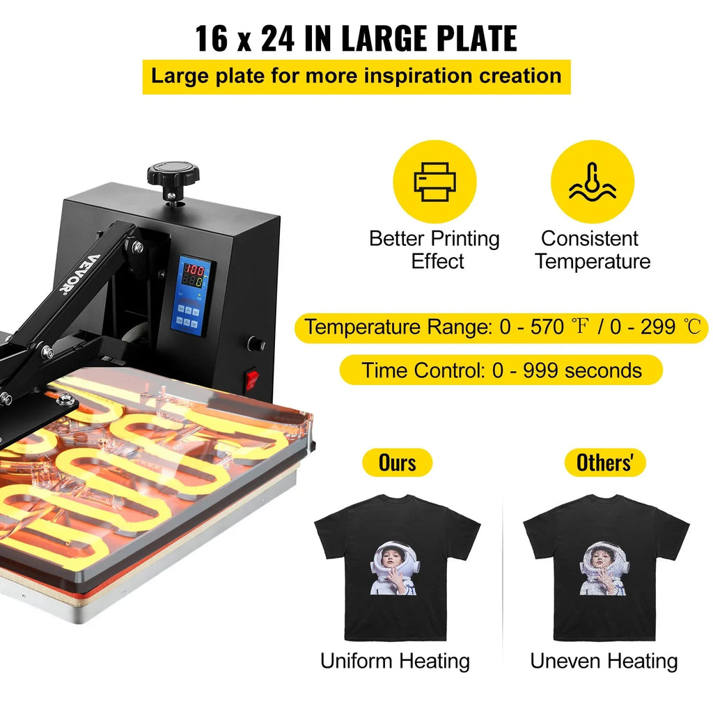 and Industrial Black 16x24 Heat for TShirt Press Heat Press Easy VEVOR Digital Power, Machine Vinyl, 1700W Sublimation Transfer Heat Printer to Use