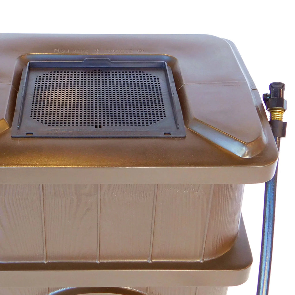 FCMP Outdoor Gallon Rain Catcher 45 Wood Barrel, WG4000 Grain Brown Water