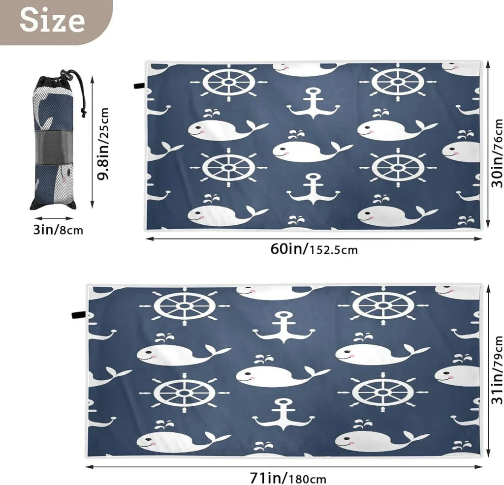 Super Swimming Retro Bestwell Towel Compact Cartoon Towels Dry Whale Camping Holiday - Travel Lightweight Anchor Beach （429） for Towel Quick Absorbent Oversized -