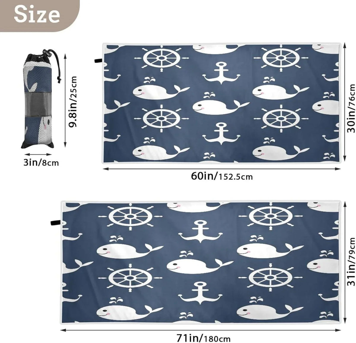 Super Swimming Retro Bestwell Towel Compact Cartoon Towels Dry Whale Camping Holiday - Travel Lightweight Anchor Beach （429） for Towel Quick Absorbent Oversized -