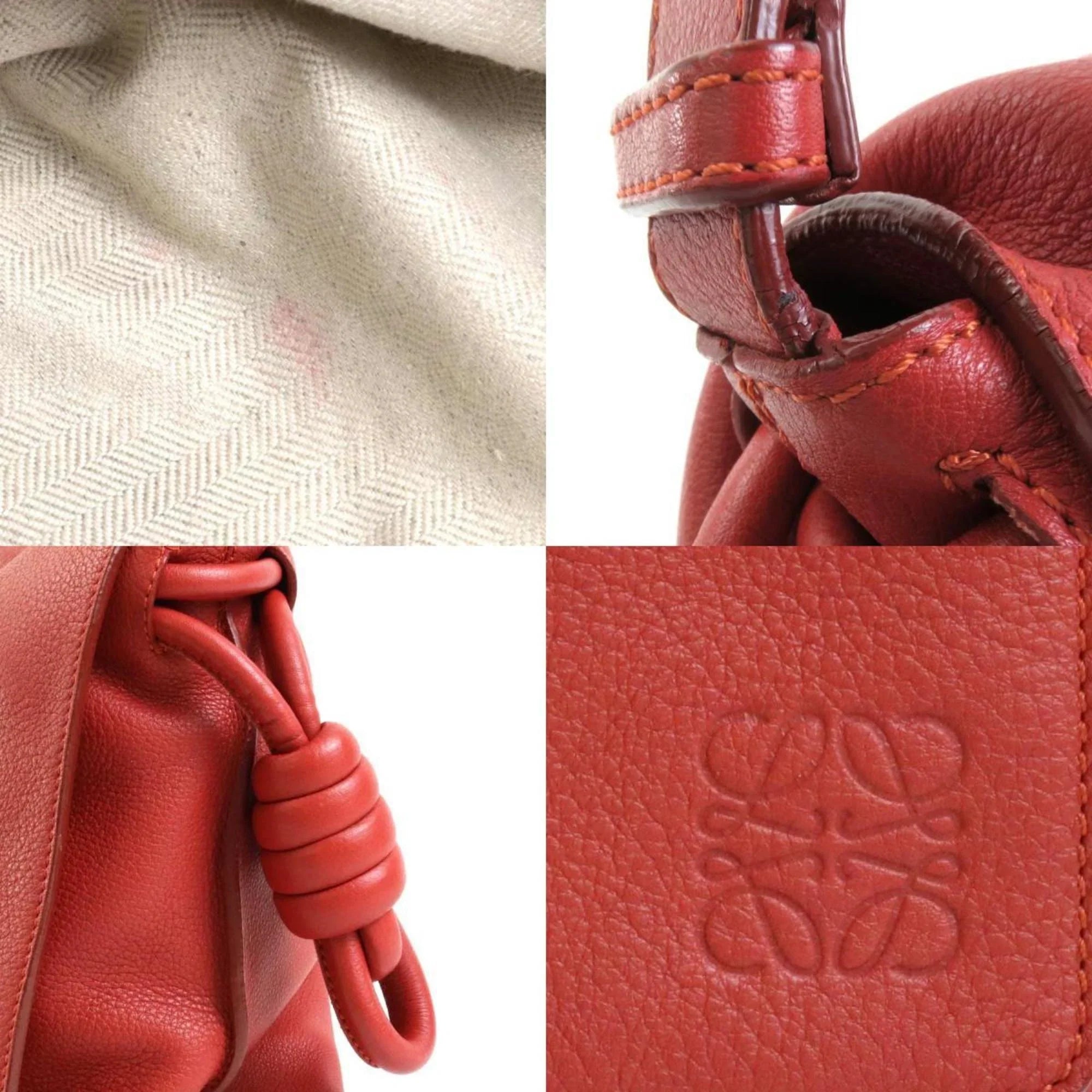 LOEWE Orange Bag Leather Red (Good) Shoulder Pre-Owned Women's