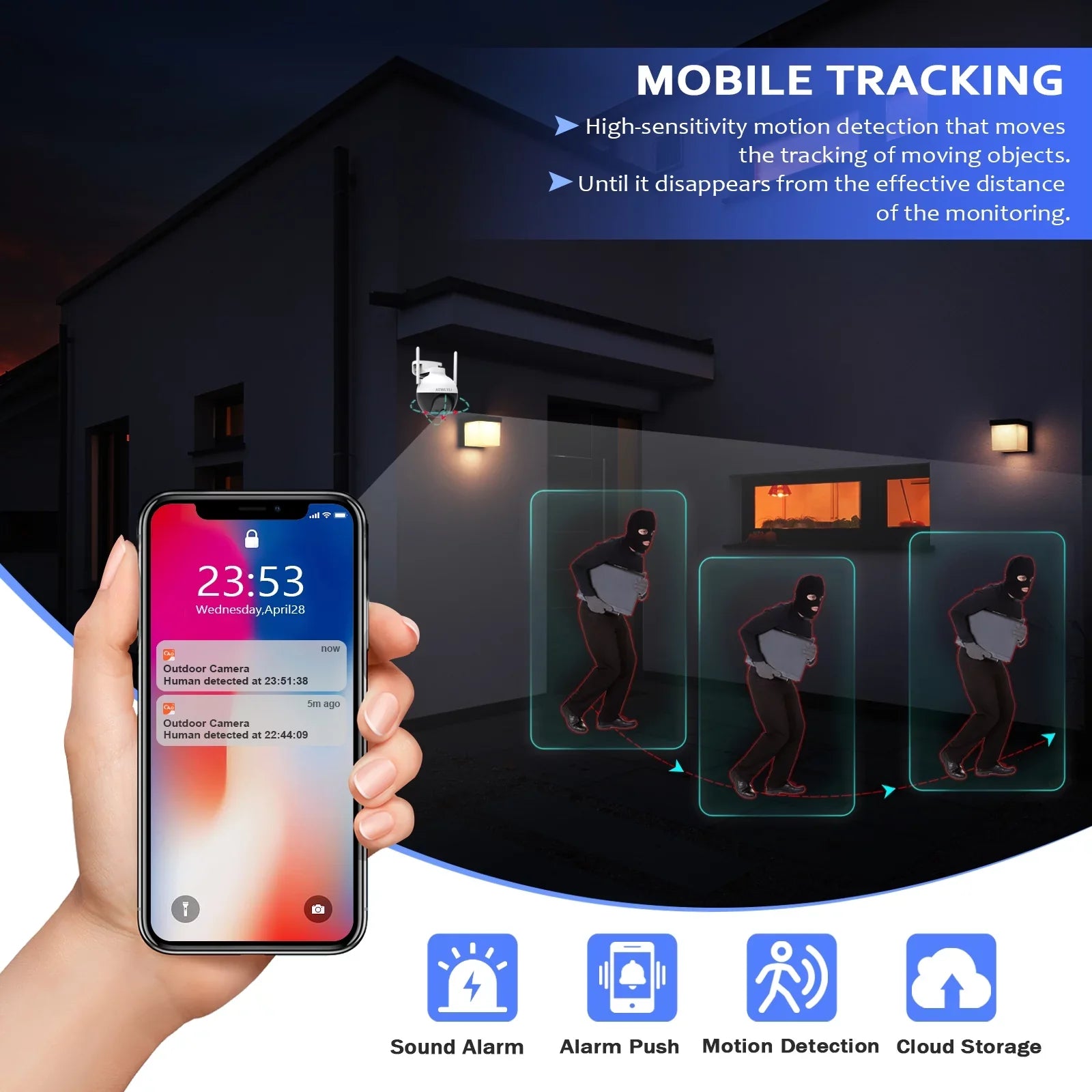 AEWLYLI with Color Night Camera 2.4G/2.5K/4MP Outdoor Camera Siren,360° & View,Home WiFi, Wireless Detection Security Vision,Spotlight Motion