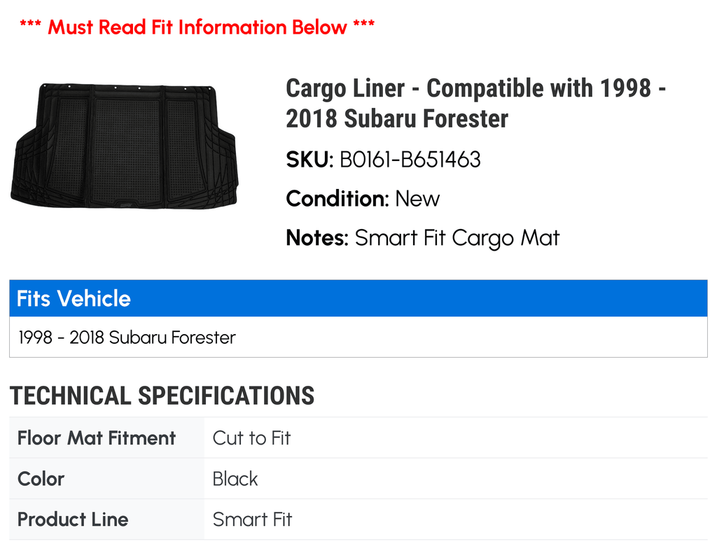 2004 with 2008 Forester 2018 2017 Liner Compatible 2015 2014 2007 1998 - 2010 1999 - 2016 2002 2011 2003 2001 2013 Subaru 2006 2000 2012 Cargo 2005 2009