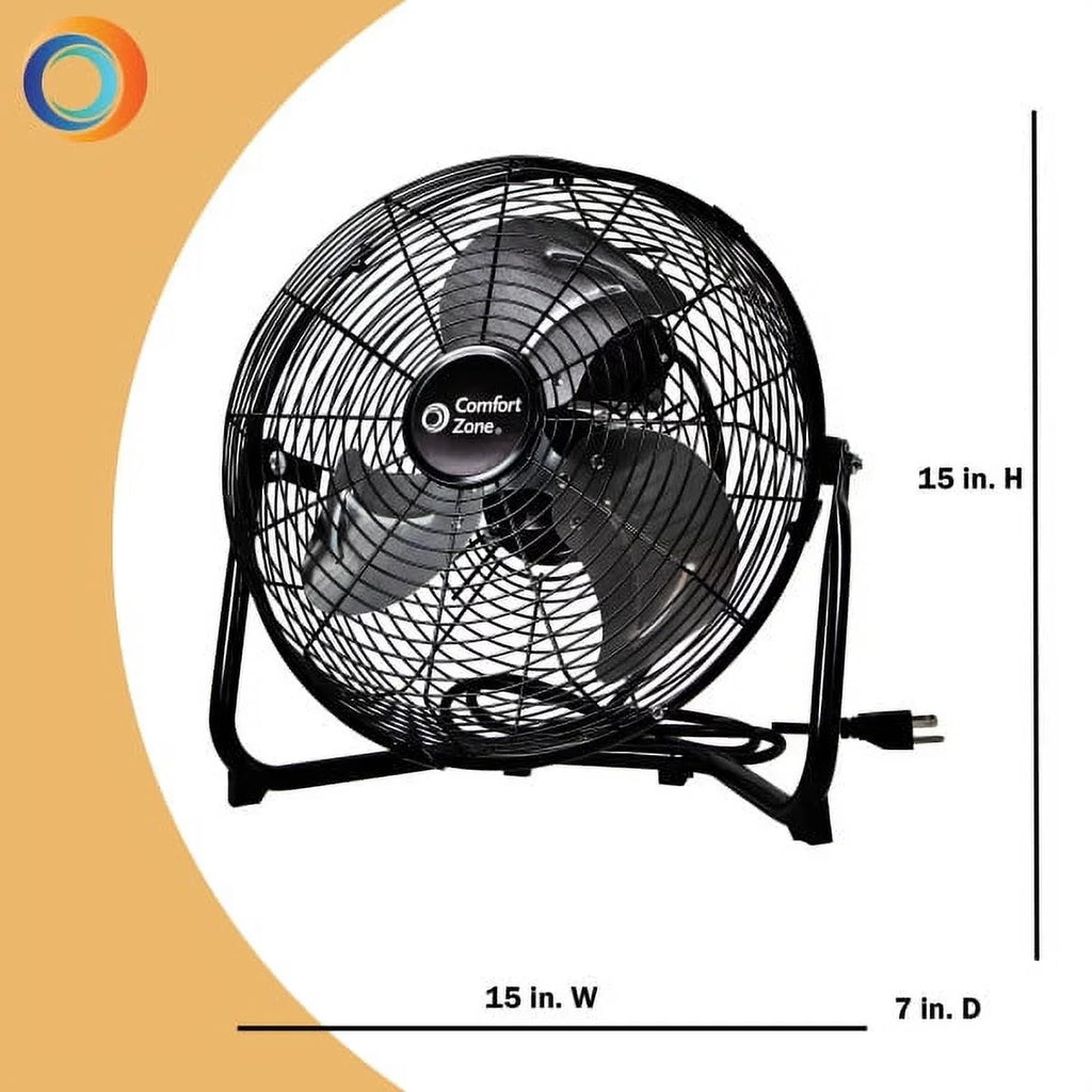 3-Speed Zone 180-Degree Black Carry Adjustable Handle, Comfort Feet, Construction, and with Rubber All-Metal Fan 12” Tilt, Cradle/Floor