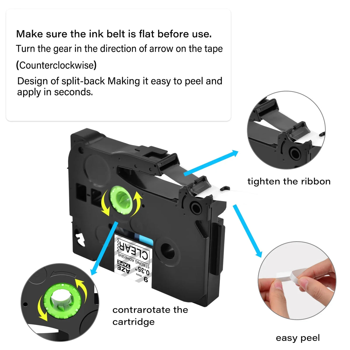 GREENCYCLE use Clear Extra 8 9mm Label TZe-121 0.35'' Label PT-D210 8m Compatible on P-Touch Laminated Strength Pack D400 TZ-S121 TZ-121 Tape Black for TZe-S121 26.2ft in D600 Maker Tapes Brother