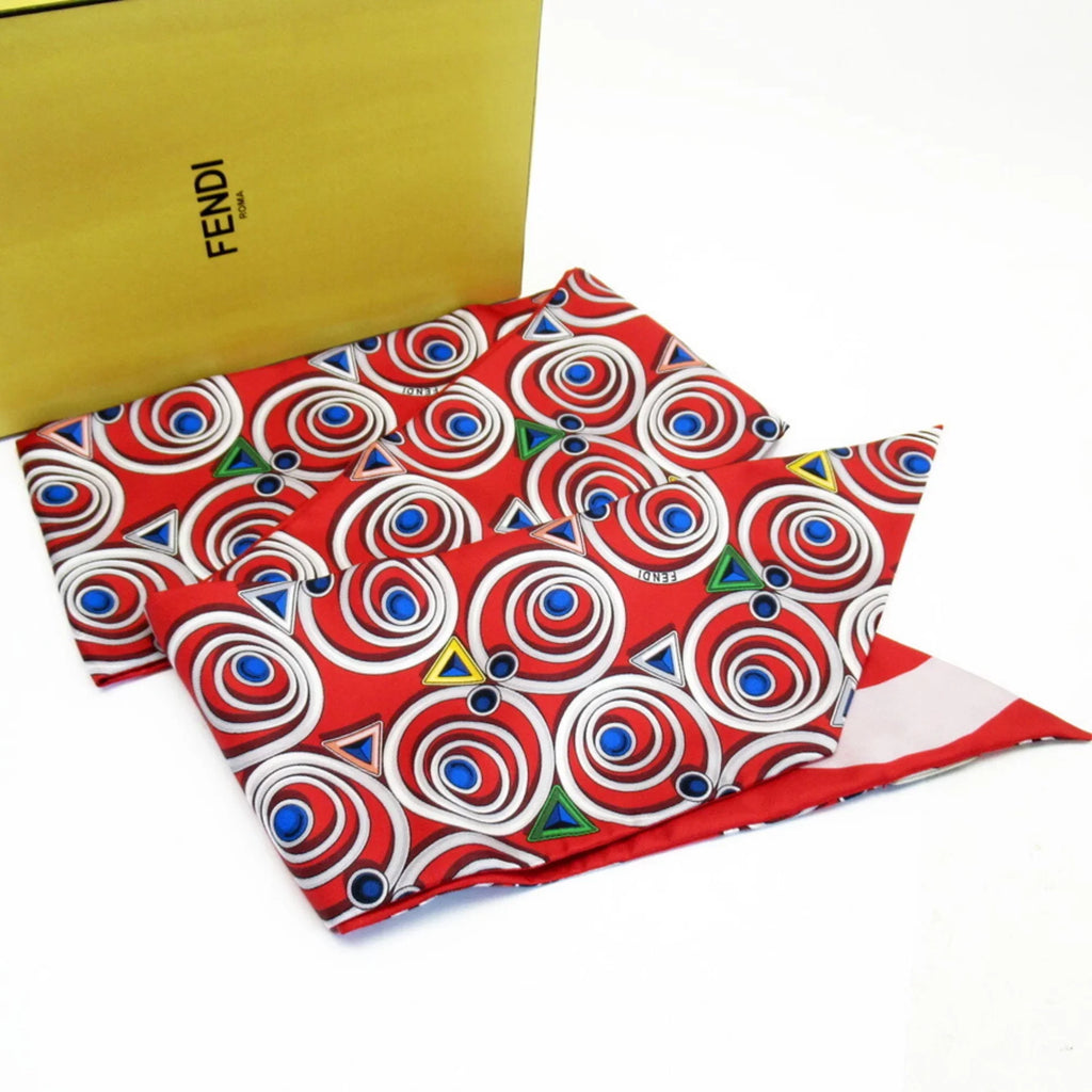 Rappy Pre-Owned (Good) Red Multicolor Maxi Silk Ribbon Scarf 100% FENDI