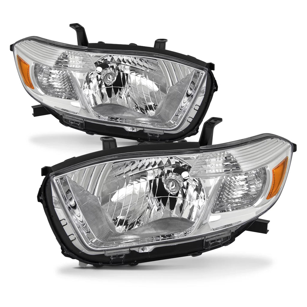 2009 Fits - [Halogen Toyota 2008 Left+Right Pair highlander Type] Headlights 2010 Replacement AKKON Chrome