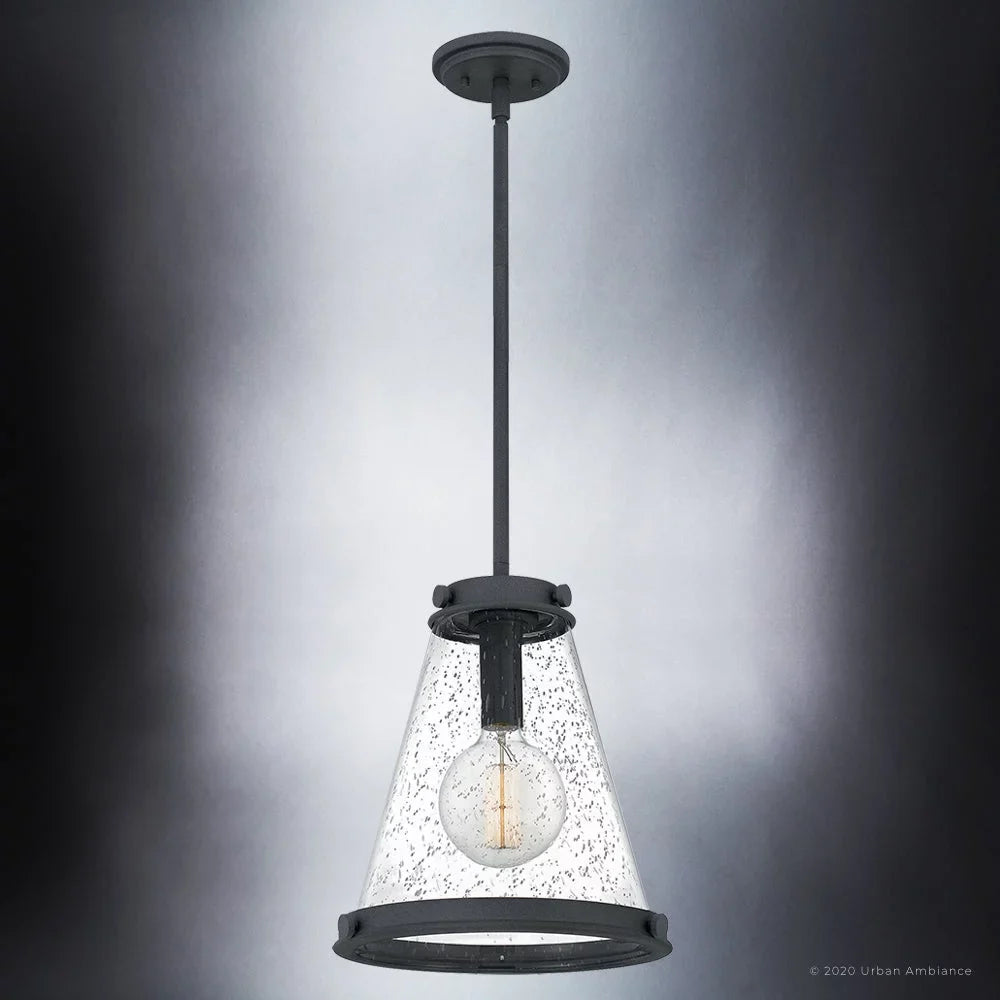 Style Design, Indoor Farmhouse and Transitional UQL4290 Black Clear Elements, with Sand Seeded Glass, 14.75''H x Finish Pendant, Luxury Modern 13.00''W, Casual