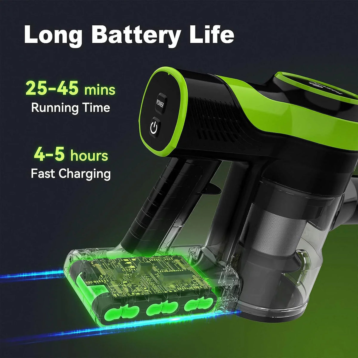Carpet Up Powerful Cordless Floor Stick 6-in-1 Cordless Vacuum 45 Lightweight for Home Vacuum Cleaner 2200m-A-h Vacuum Hair Cleaner, Battery Vacuum and Rechargeable 28KPa Mins, Pet Vacuum, to