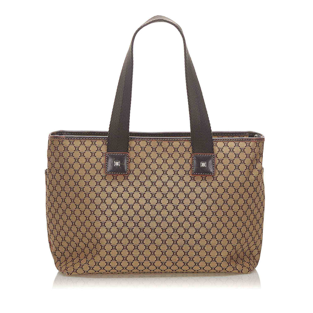Canvas Women Authenticated Handbag Celine (Good) Brown Top Macadam Pre-Owned Fabric HandleBag