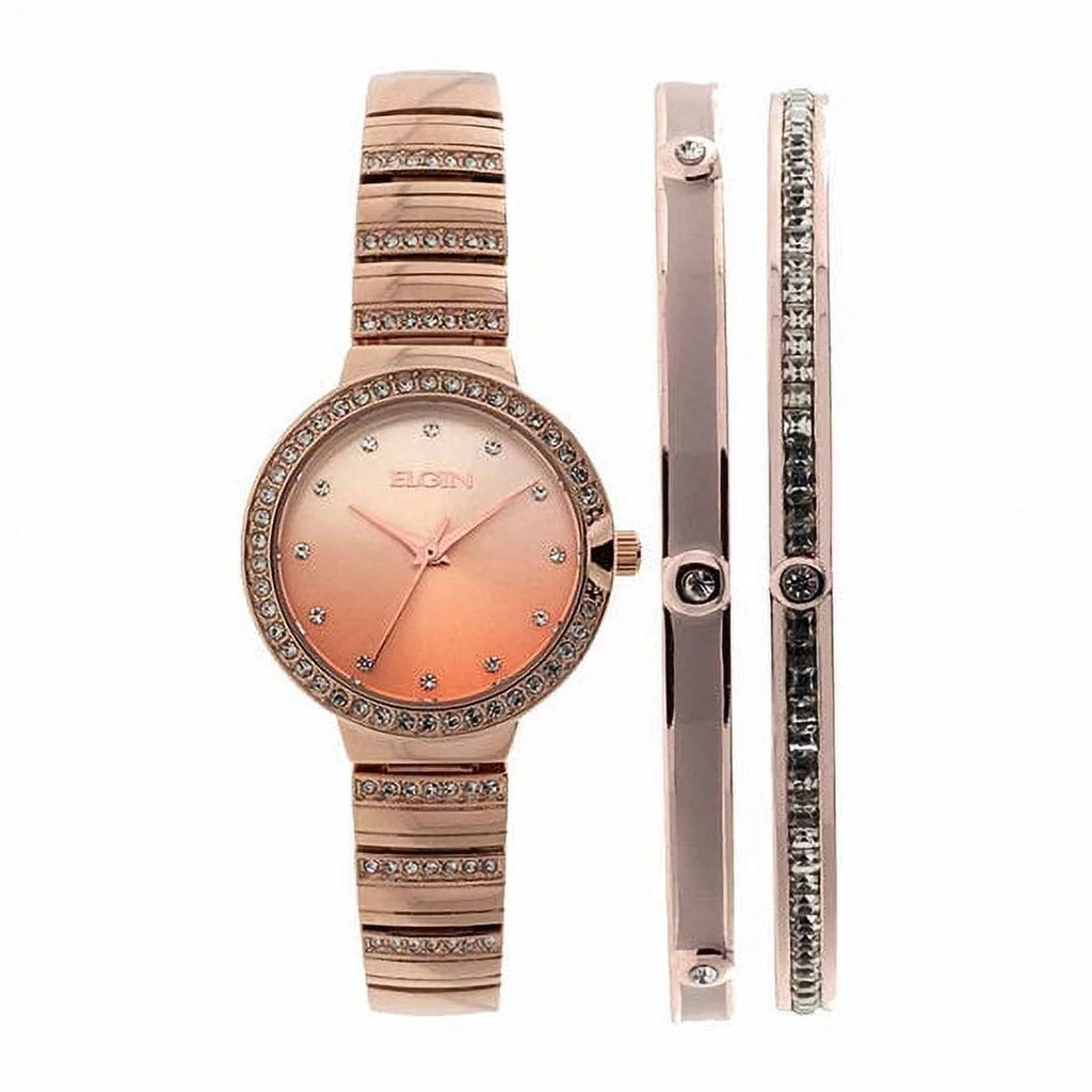 3pc Female (EG160012RGST) Set and Analog Adult Gold Elgin in Rose Watch Bracelet