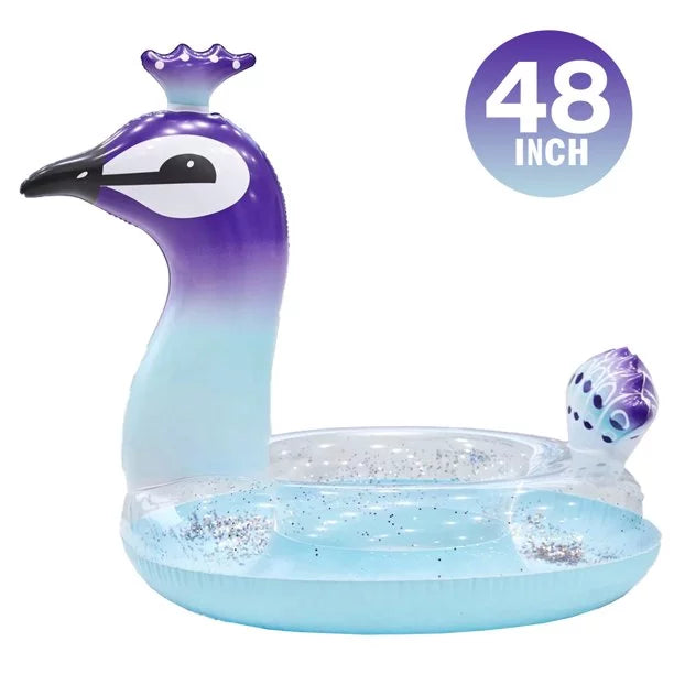 Water with Fast Pool Valves | Raft Peacock Glitter Lounge 48 Toys Float Swimming Game Party Kids Beach Decorative air-filled Designed Pool Inch Alin Summer for