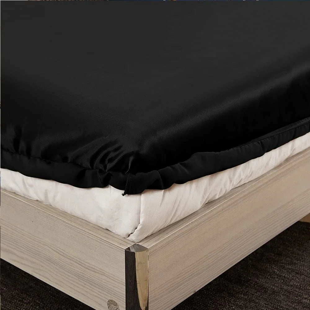 Fitted Sheet Mulberry Black 19 Momme HAOFEI Silk Queen, Luxury Seamless,