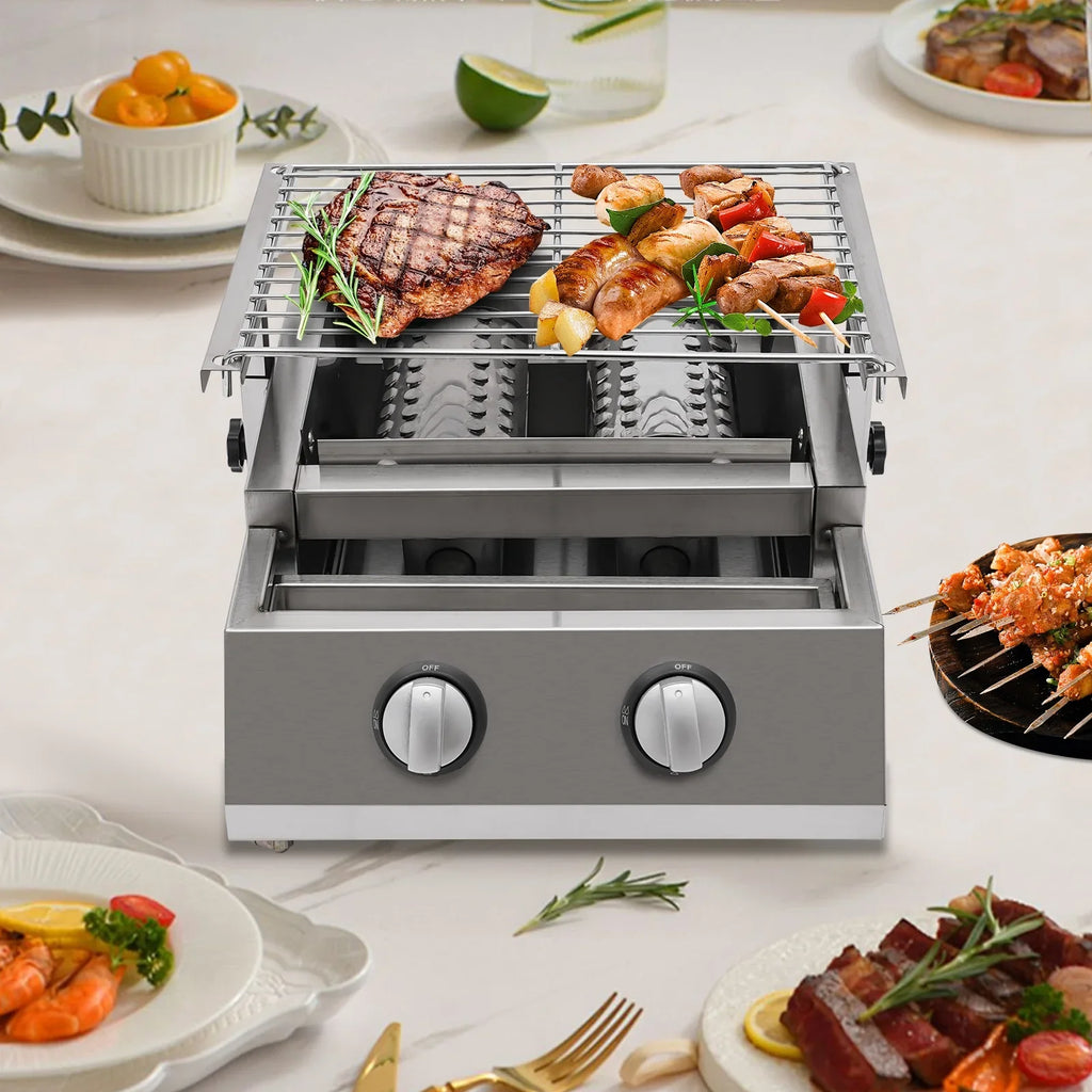 Steel LPG Grill Barbeque Stainless Gas Grill, Sliver 2-Burner for Outdoor Countertop