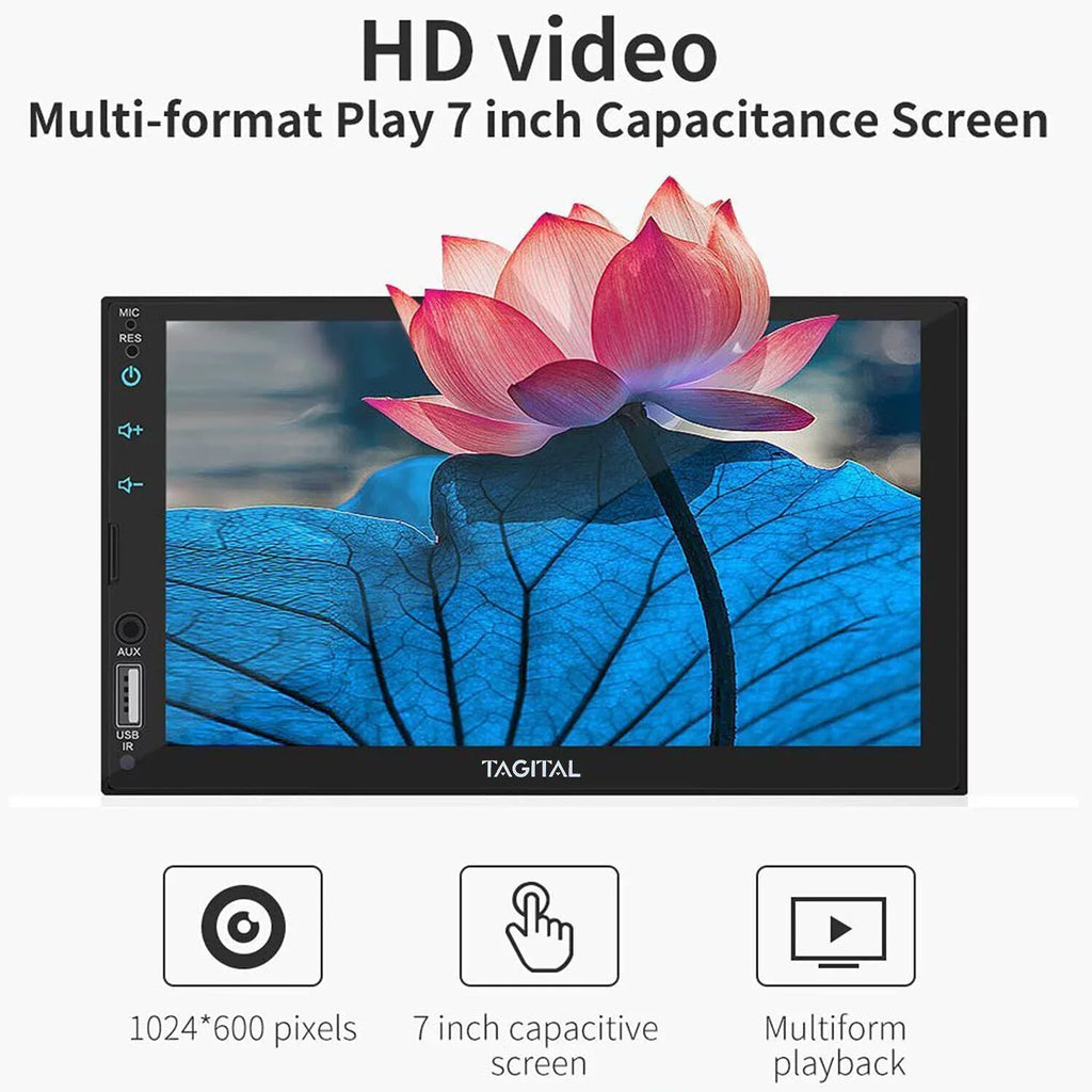 Carplay Bluetooth, Link MP5 Car Double Din Touch 7 &Android with Player, HD Screen Tagital Mirror Apple Auto, Inch Stereo Camera, Backup LCD