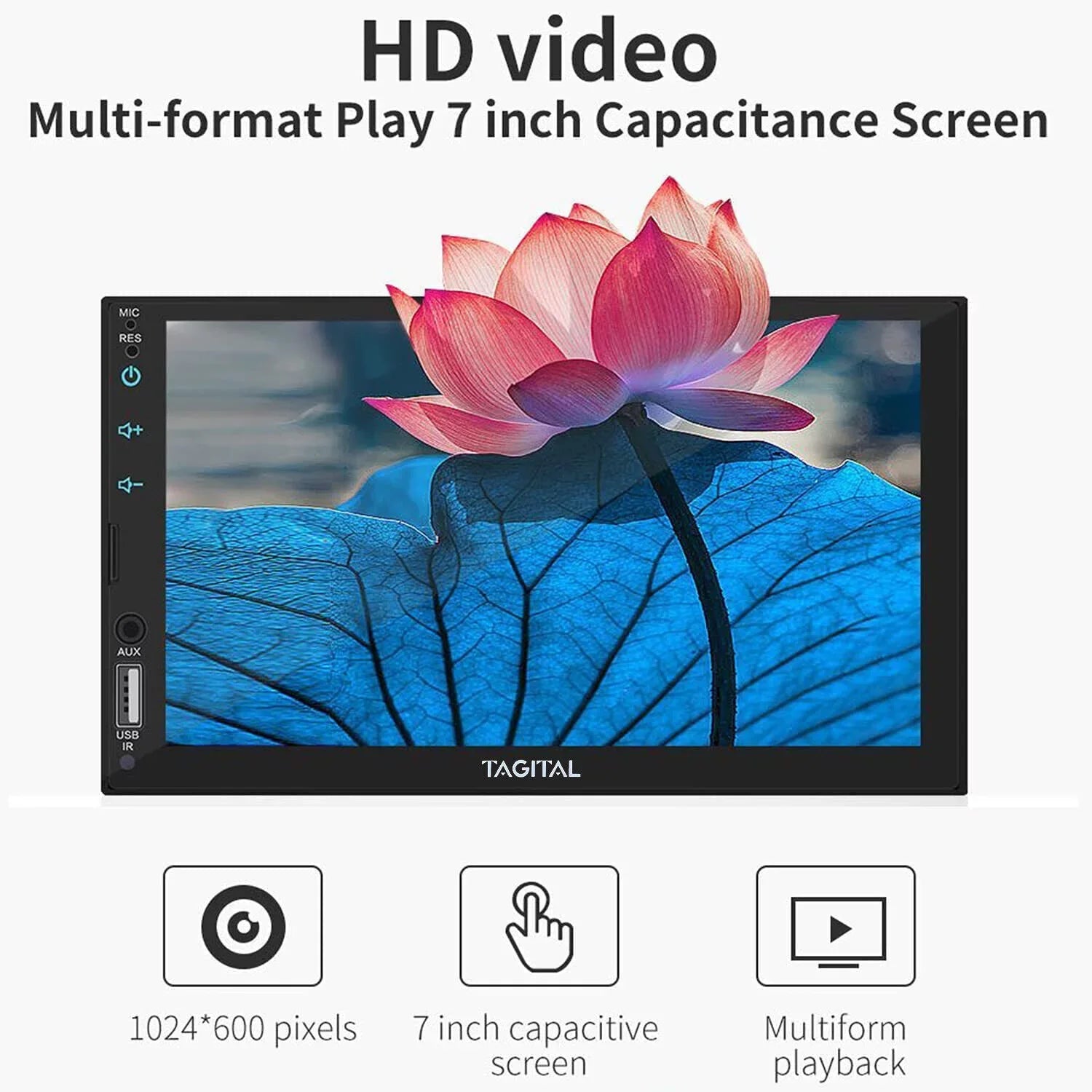 Carplay Bluetooth, Link MP5 Car Double Din Touch 7 &Android with Player, HD Screen Tagital Mirror Apple Auto, Inch Stereo Camera, Backup LCD