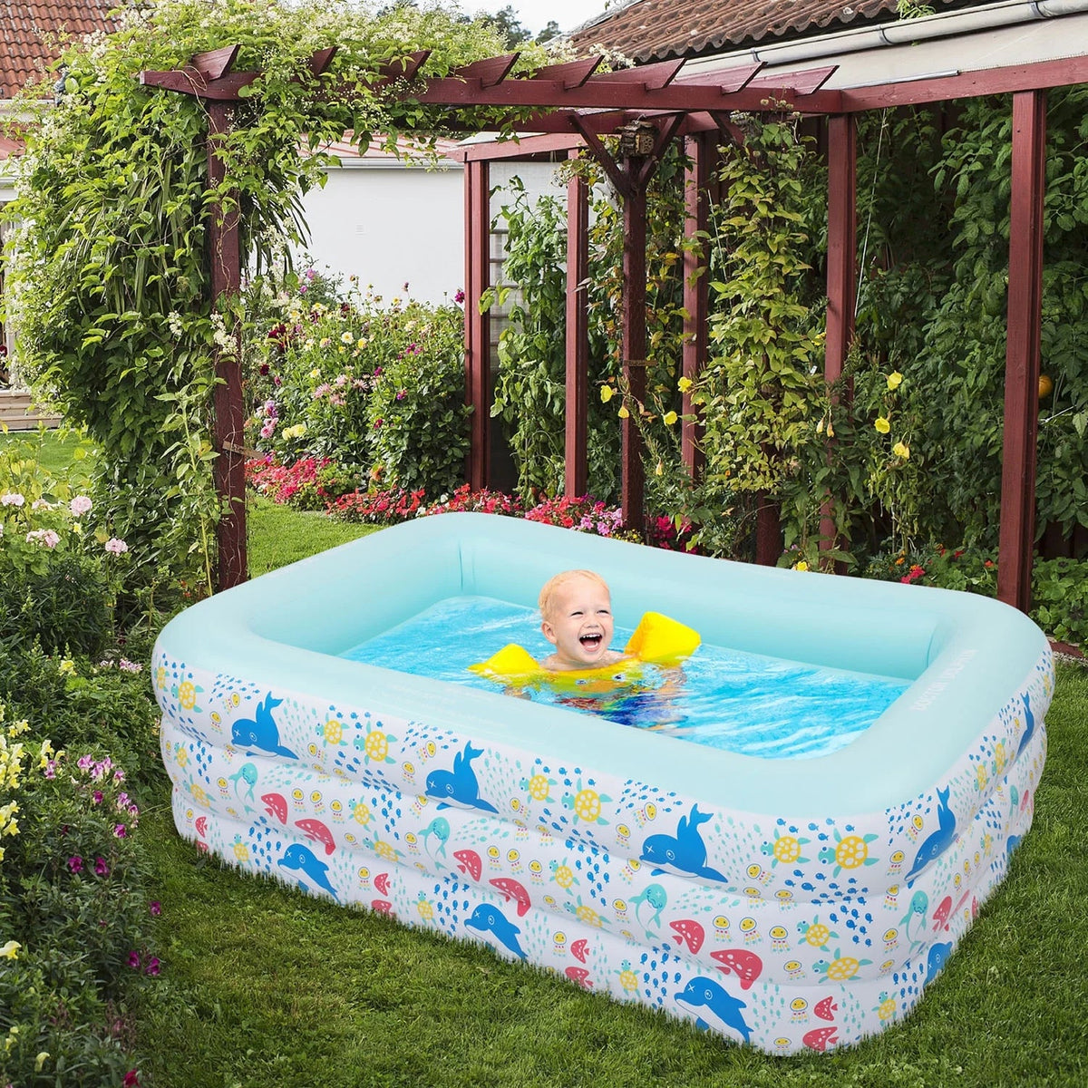 & - Swimming air-filled Family Above for Ground XH Pools,air-filled Kids, Swim Full-Sized Indoor Outdoor 82.7"*55"*23.6" Swimming Pool Pool,