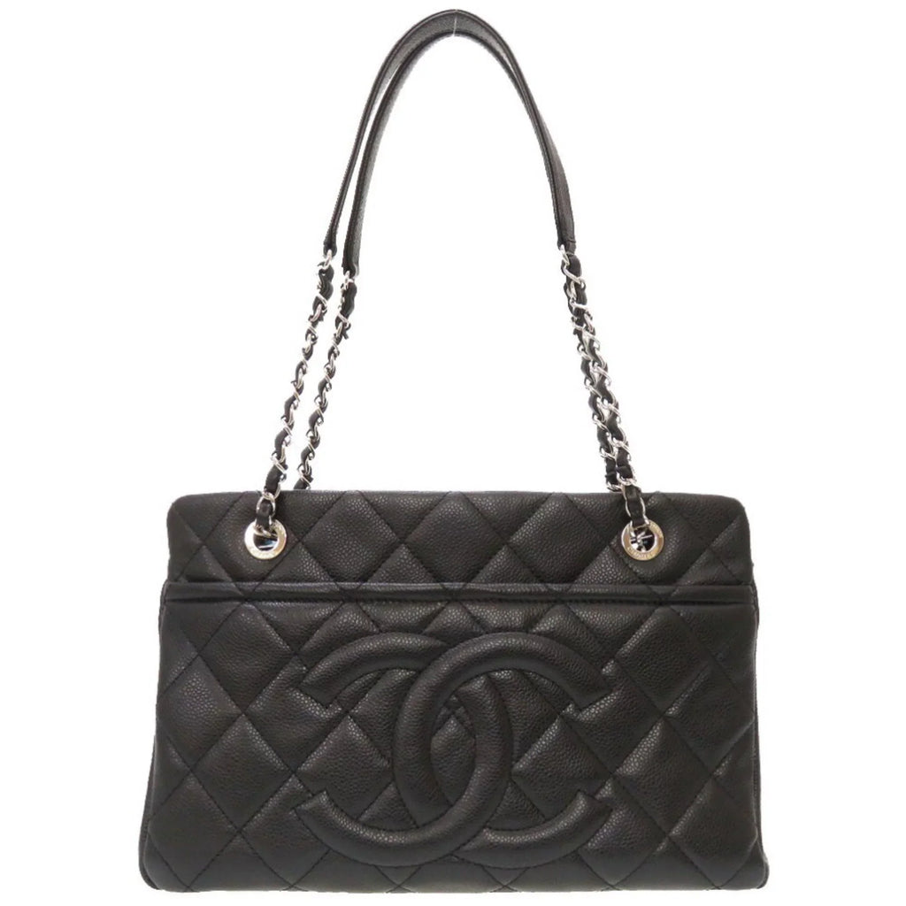 Tote Pre-Owned Caviar Black Matelasse A67294 Series Cocomark 17th Chain (Good) Bag Skin Chanel Silver