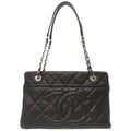 Tote Pre-Owned Caviar Black Matelasse A67294 Series Cocomark 17th Chain (Good) Bag Skin Chanel Silver