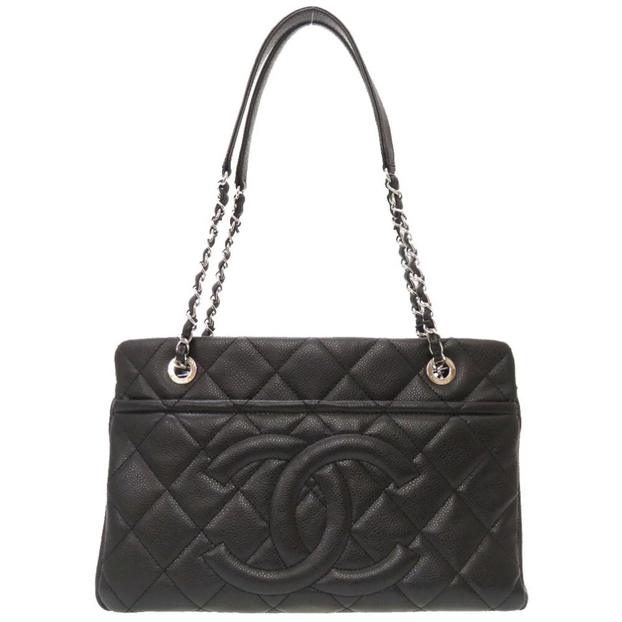 Tote Pre-Owned Caviar Black Matelasse A67294 Series Cocomark 17th Chain (Good) Bag Skin Chanel Silver
