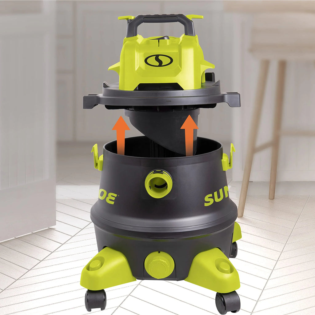 Wet/Dry Restored Filtration, 1200-Watt Vacuum, 8-Gallon w/Cleaning HEPA Sun Black/Green 6.5 HP Attachments, Peak Joe Shop (Refurbished) SWD8000 Wheeled