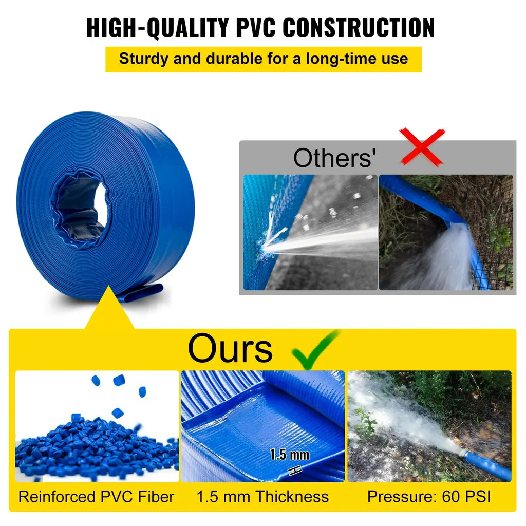Backwash with x Water Drain & & Swimming Burst-proof, Duty 1-12" 105', Weather-proof VEVOR Flat Hose, Hose, Heavy Clamps, Fabric Pool Transfer, Hose Discharge for Ideal Lay