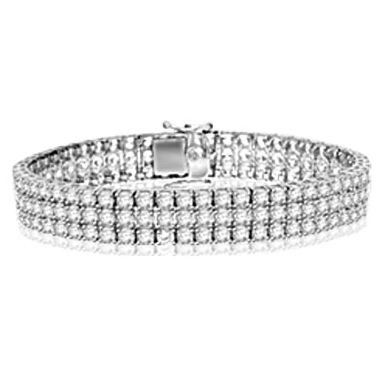 Artificial set Essence Prong with Three Bracelet Diamonds Brilliant Round by Set Silver Sterling of Diamond in Designer Rows