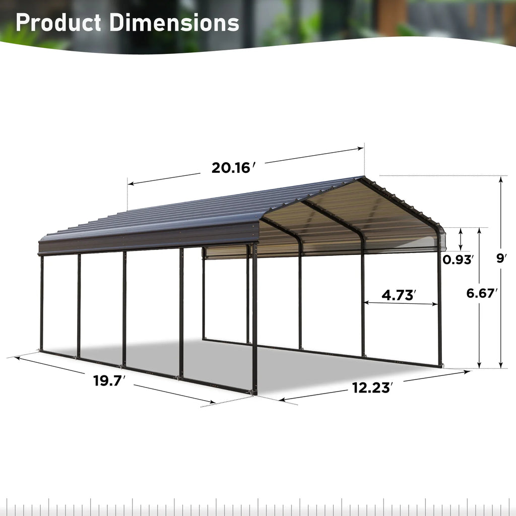Heavy-Duty 20 Metal Steel Garage Shelter, Living Gray ft Roof, Summit Galvanized with Carport x Storage Car 12
