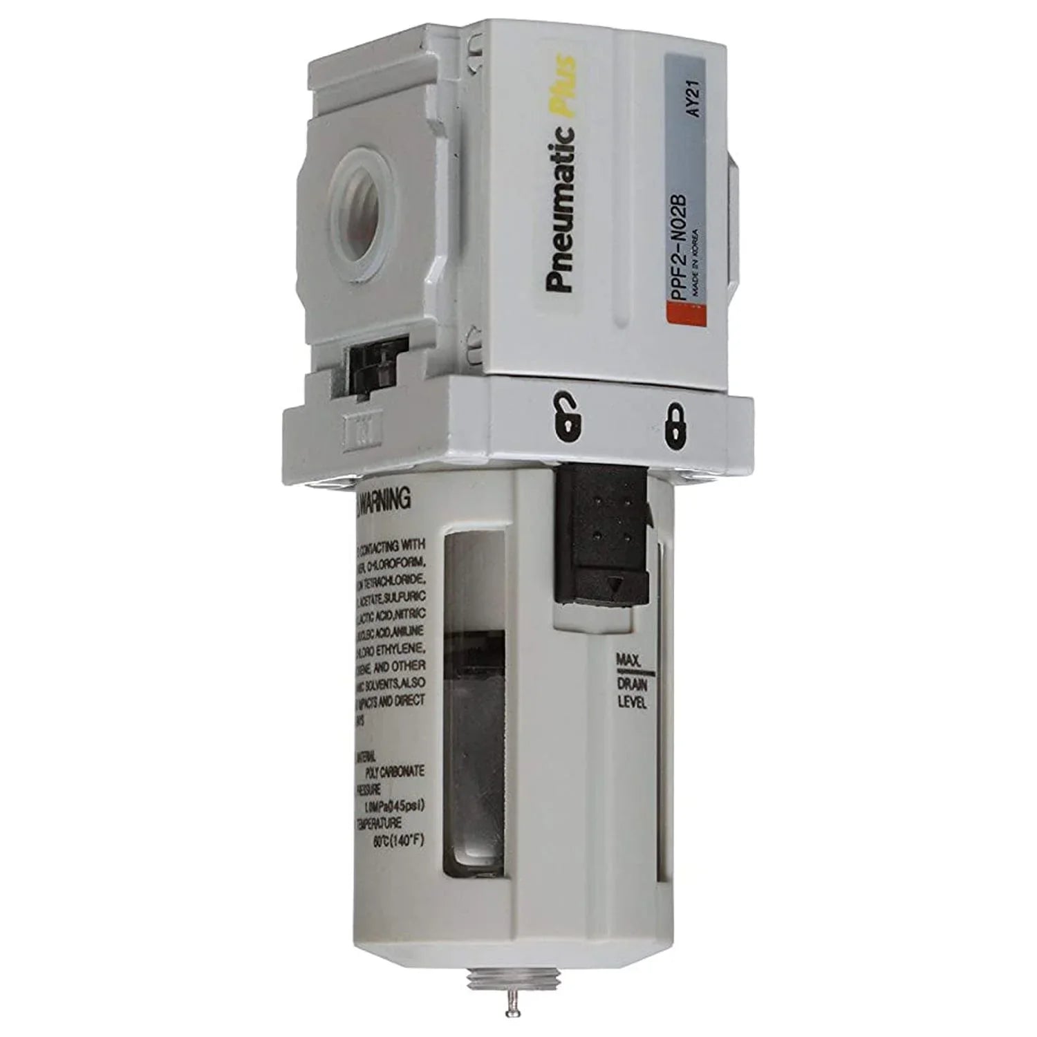 PPF2-N02B - Micron, Bracket PneumaticPlus Particulate NPT Miniature Filter oxygen 5 Drain, 1/4" Poly Compressed Manual Bowl,