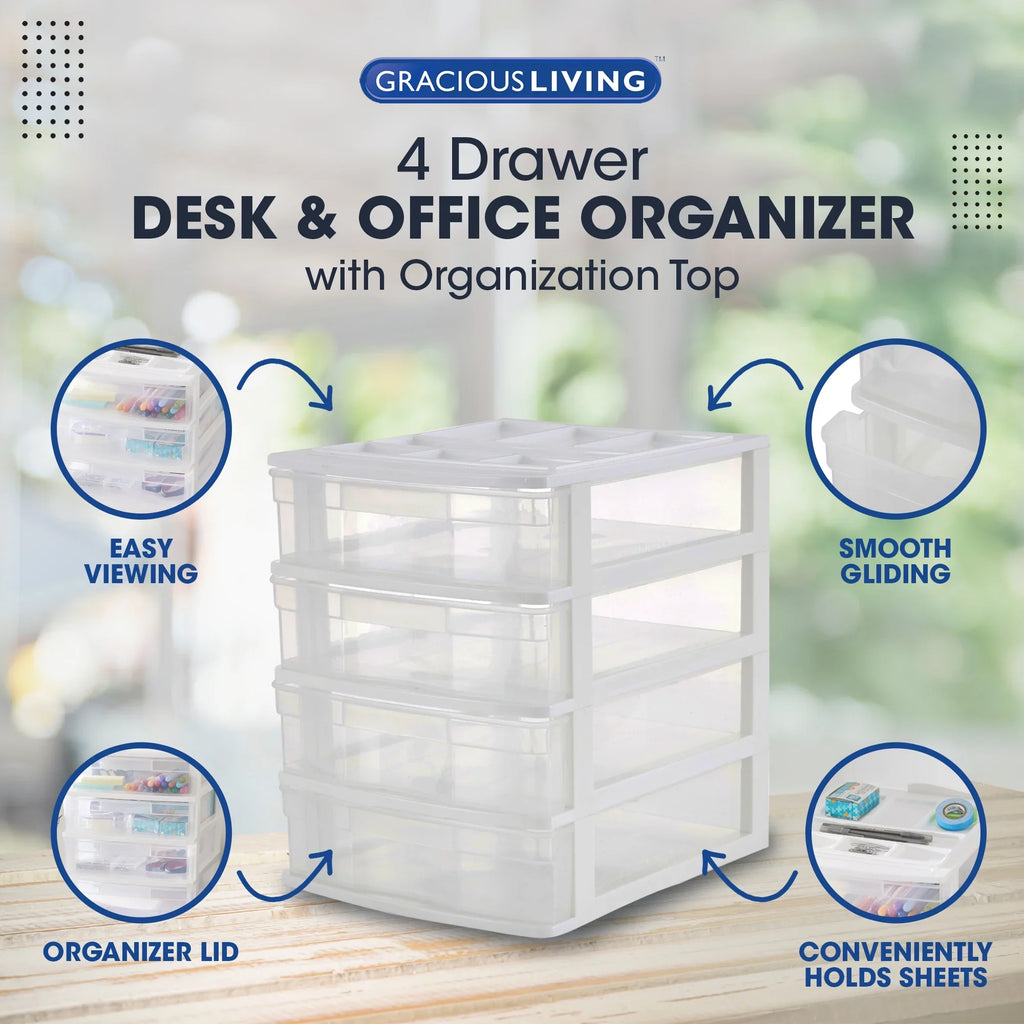 4 Storage (4 Drawer Lid, Organizer Living Desktop Gracious Pack) White w/