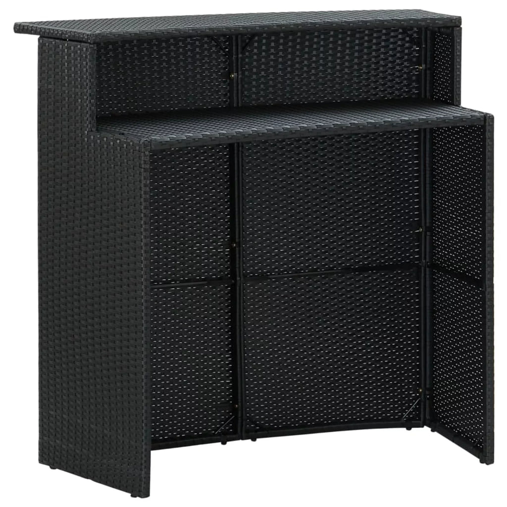 Anself Bar Bar Piece Patio Outdoor Chair Poly Table Backrest Balcony, Garden, for Rattan with Black Stool Backyard, Furniture and 2 Bar Patio, and Cushioned Footrest Set 3