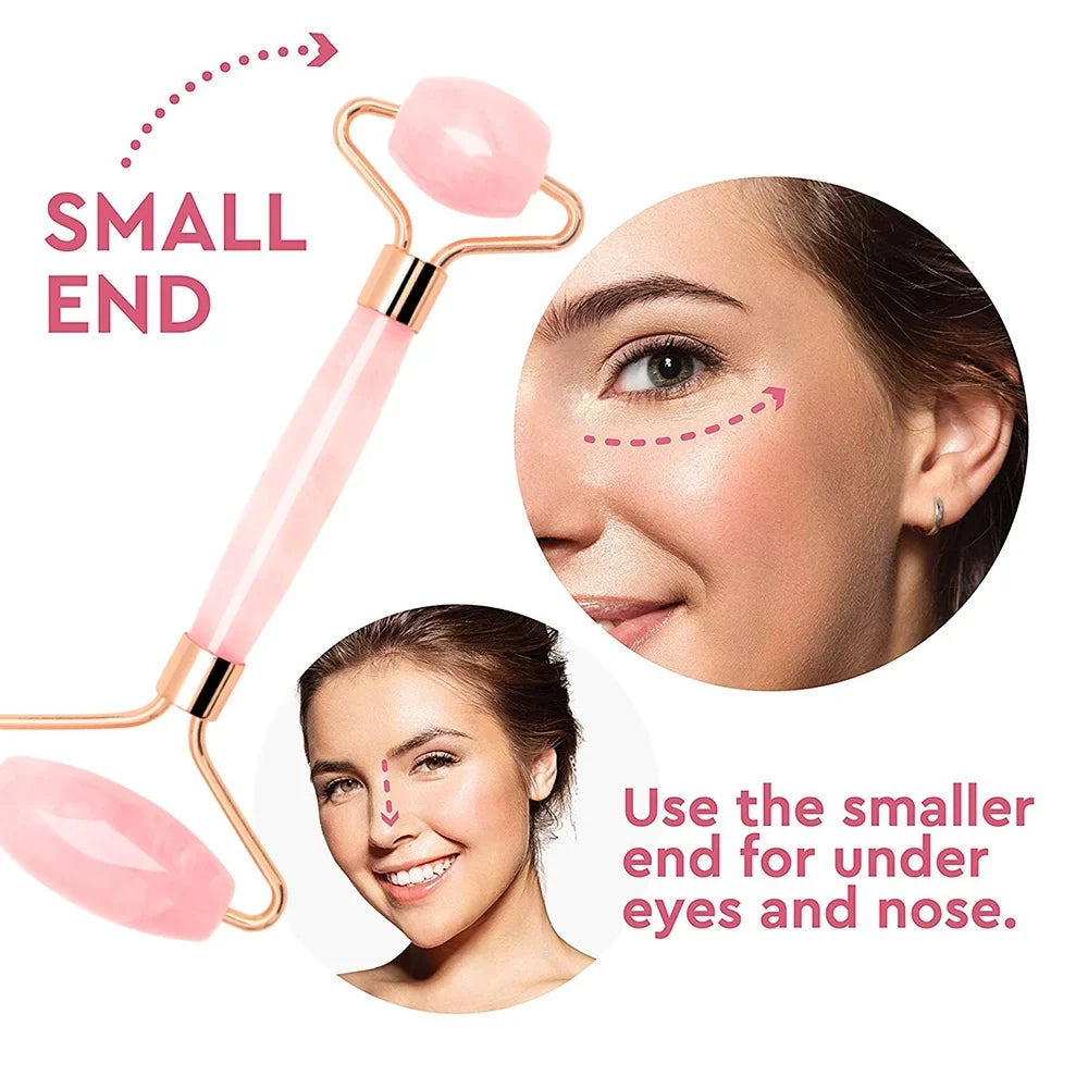 Tools, Facial Muscle Quartz Face Skin and Roller Gua Relieve Roller, Body Beauty Fine Rose Massager Face, Care and Roller, for Lines Relaxing Neck, Eyes, Sha Jade Wrinkles