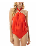 Tie MICHAEL MICHAEL KORS Swimsuit Women's Piece Lined 4 Full Stretch Coverage Halter One Blouson Orange