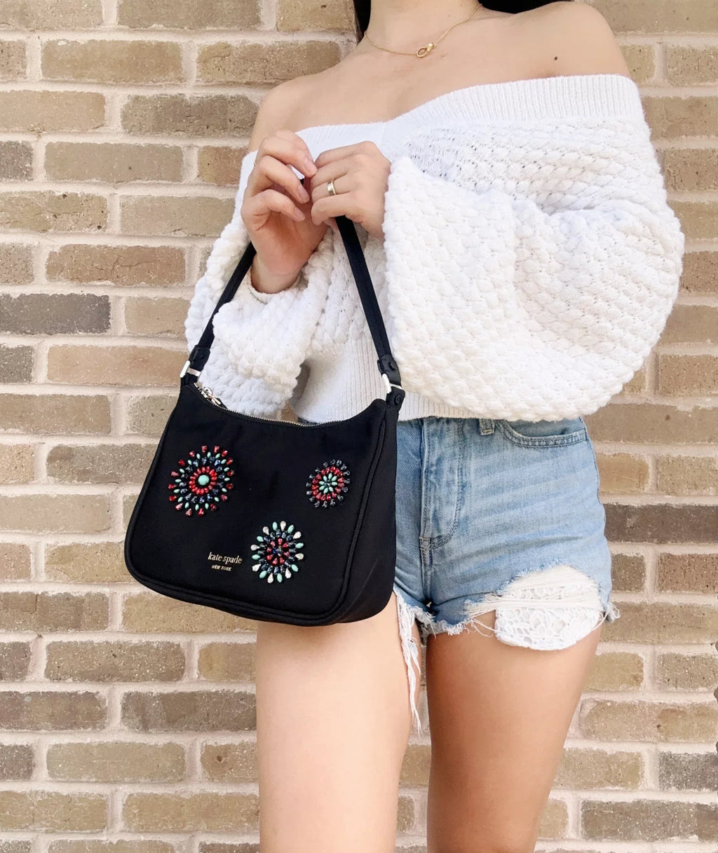 Spade Little Black Shoulder Sam Nylon Small Bag Firework Kate Embellished Better