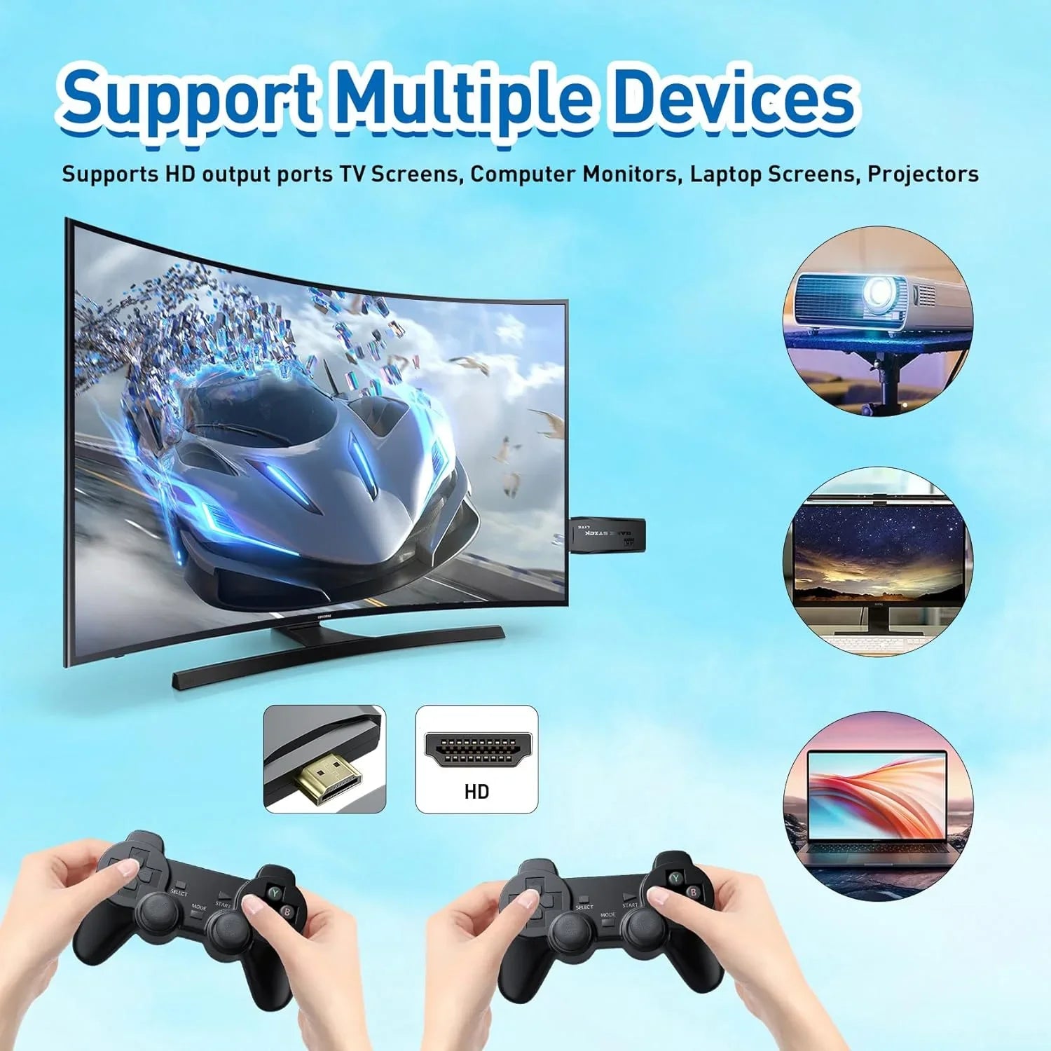 Wireless Games HD TV,Nostalgia Emulator S2 Retro Game Video 12000+ and Console Retro Stick Gamepads(64G) Classic 4K Port,2 Play Support Emulators,Plug for Stick Games,9 - Preloaded