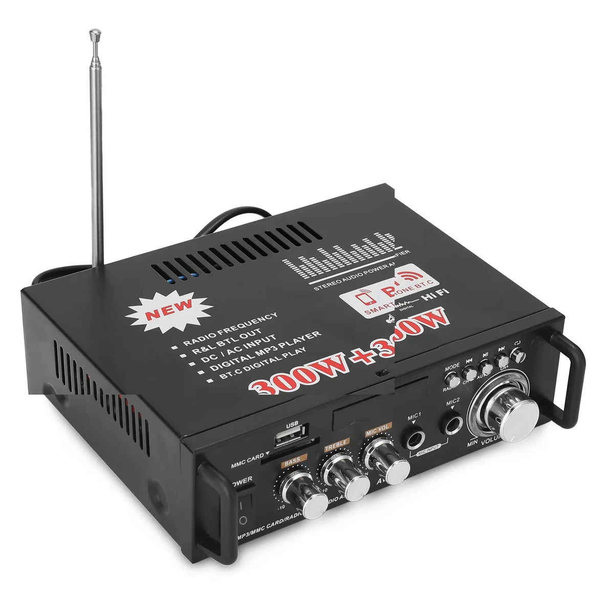 LCD Stereo Amplifier 600W Audio Audio Machine,2CH Car Sound BT Remote Remote Amplifier Amplifier Display Radio 600W Audio Audio Radio Power HiFi movable Remote Dazzduo Stereo