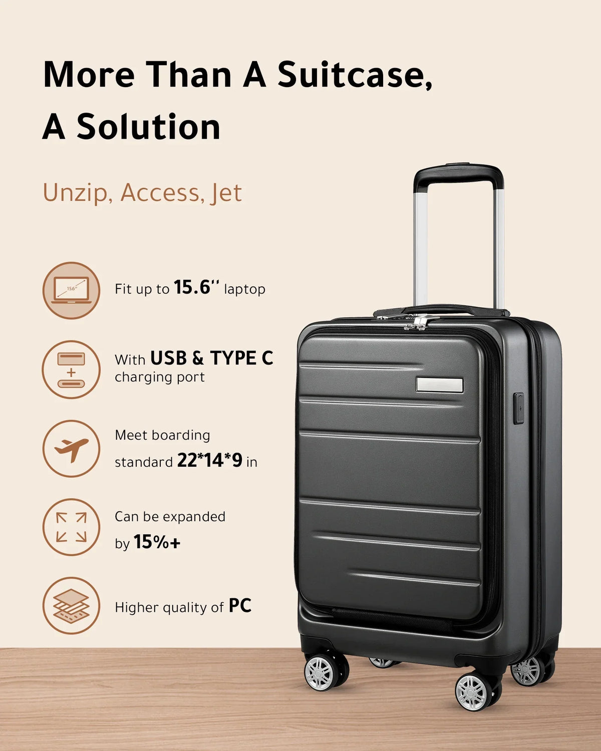 on Hardshell with Carry Front USB Luggage, Port Pocket and LUGGEX Expandable Suitcase