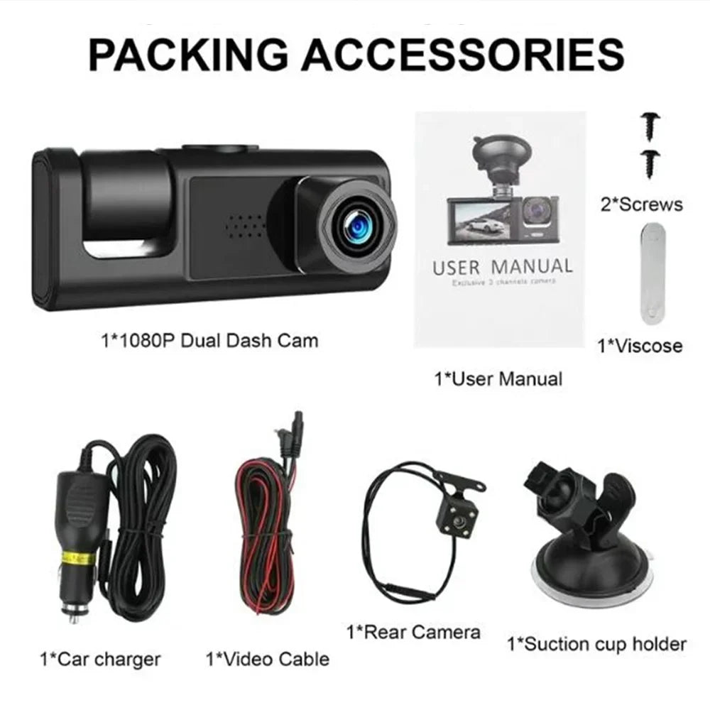 Screen, Cam HD Cable Front Loop in 1080HD Cameras 2" and Car with Dash Car IPS G-Sensor, Rear Motion Detection, Recording, Recorder, Display 3 ALLTIMES Video Interior 1 Charger
