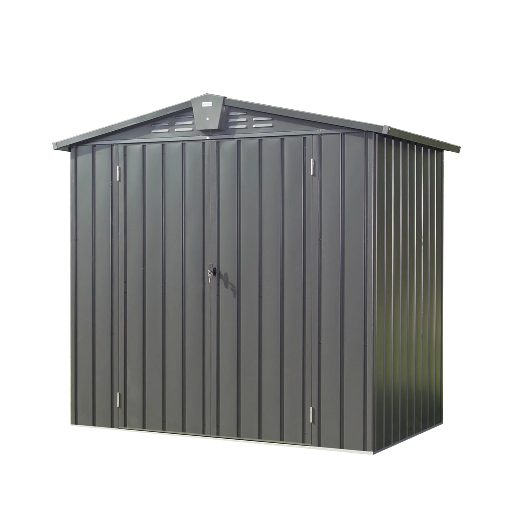 Lawn Patio, Shed, for Can, Lawn, Black for Bike, Garden with 6.5'x Lockable Outdoor Door Tools, Storage Outdoor Steel Storage Shed Metal Backyard, Mowers,Galvanized Cabinet 4.2' Trash Capri
