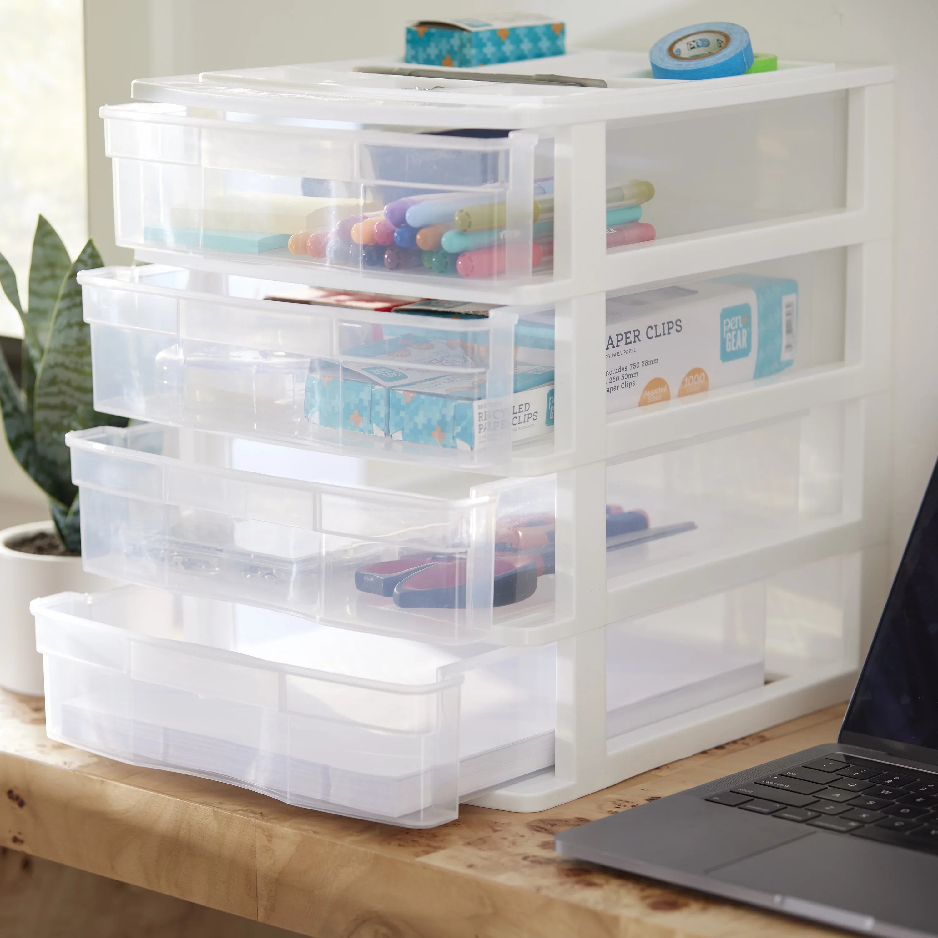 4 Storage (4 Drawer Lid, Organizer Living Desktop Gracious Pack) White w/