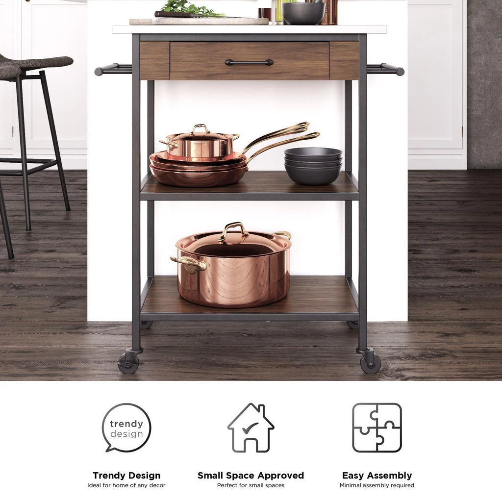 Counter DHP Black Brown Frame, Metal Stainless Top, Pantry Kitchen Kane Cart, Storage, Steel