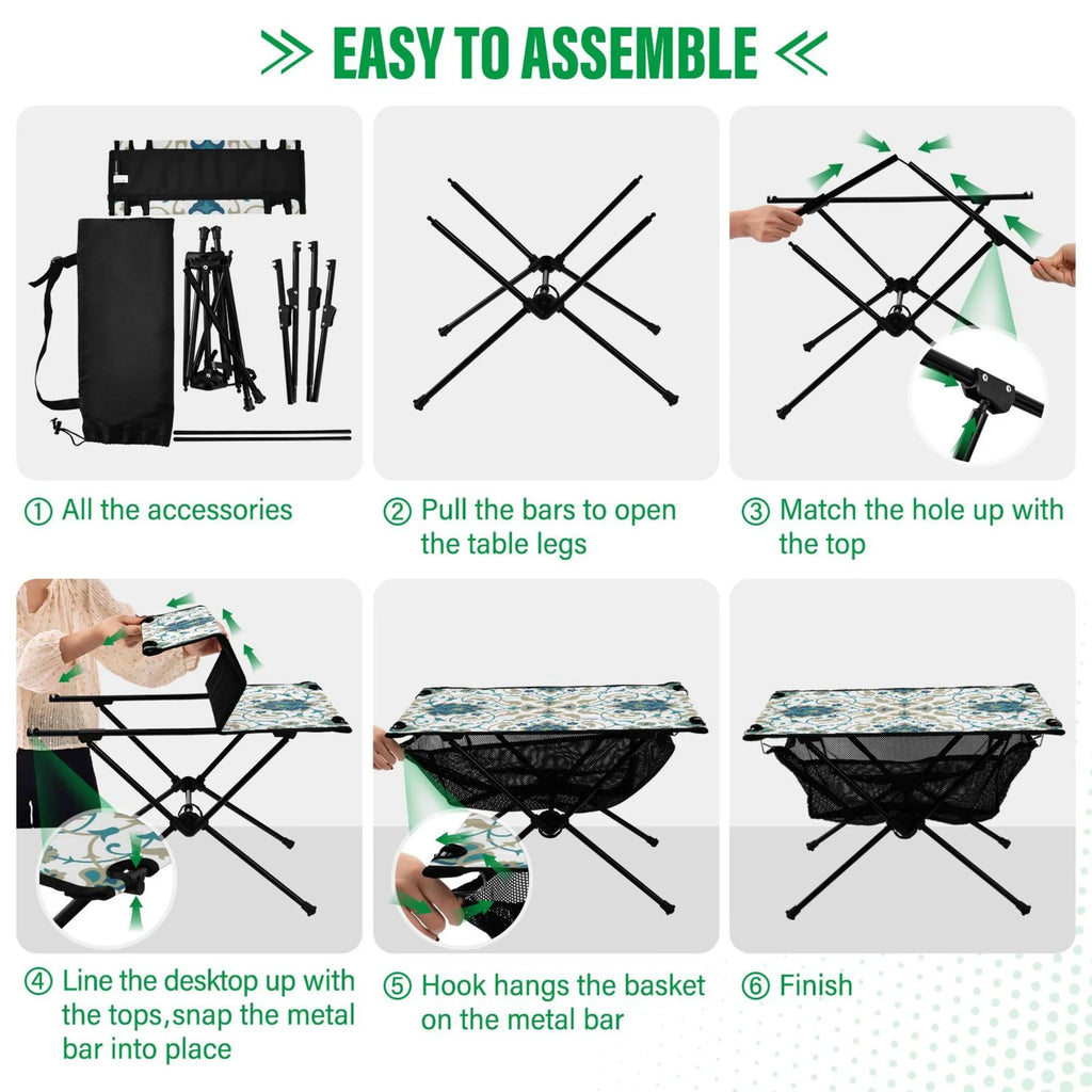 Folding Fishing Print Beach Outdoor Storage Table with Indian Table for Picnic Travel Camping Table BBQ Compact Bag transportable