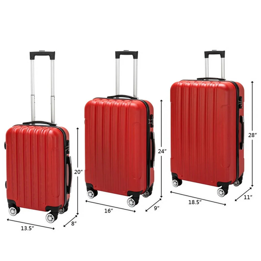 Set 3-in-1 Capacity Suitcase Red Luggage Traveling Large Multifunctional Storage