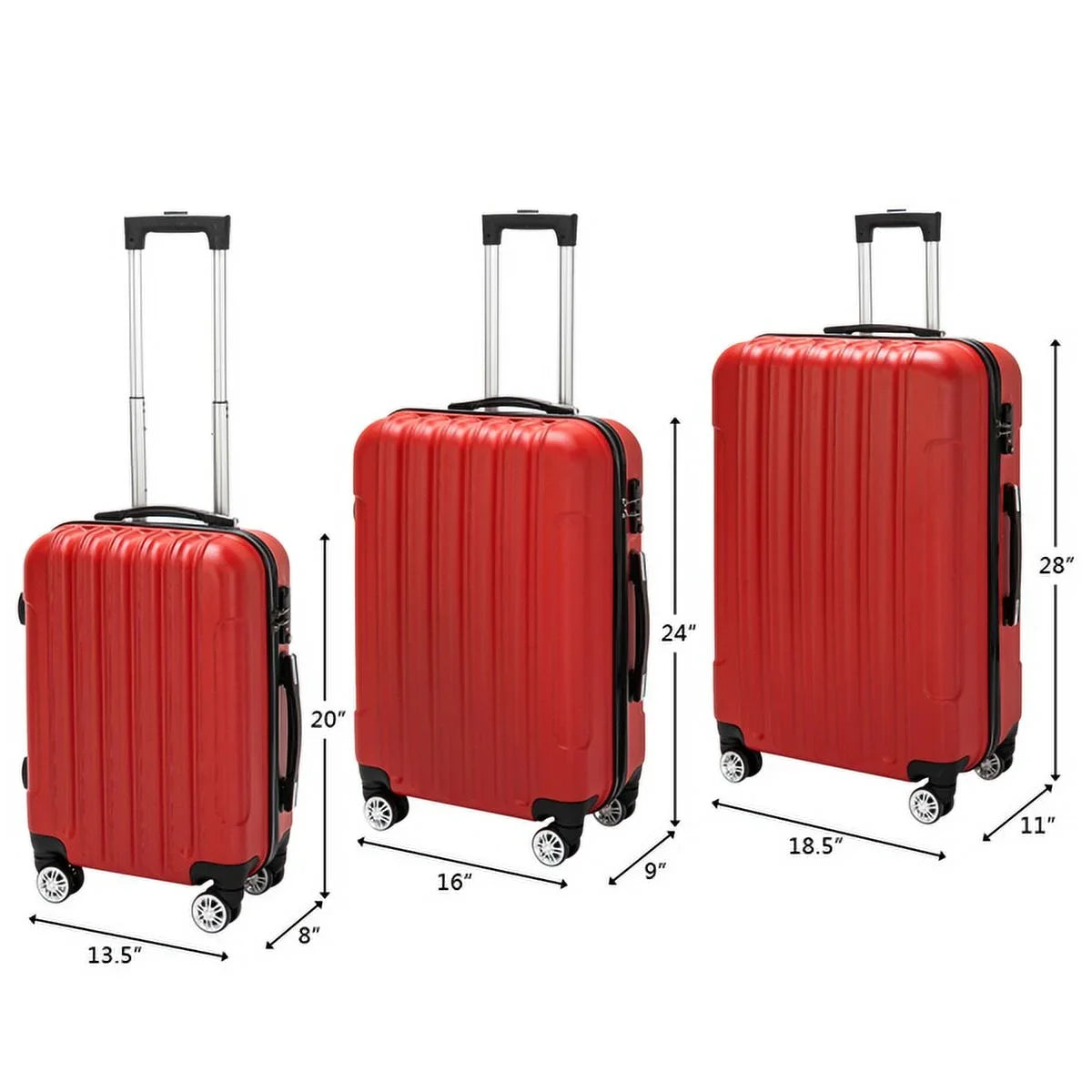 Set 3-in-1 Capacity Suitcase Red Luggage Traveling Large Multifunctional Storage