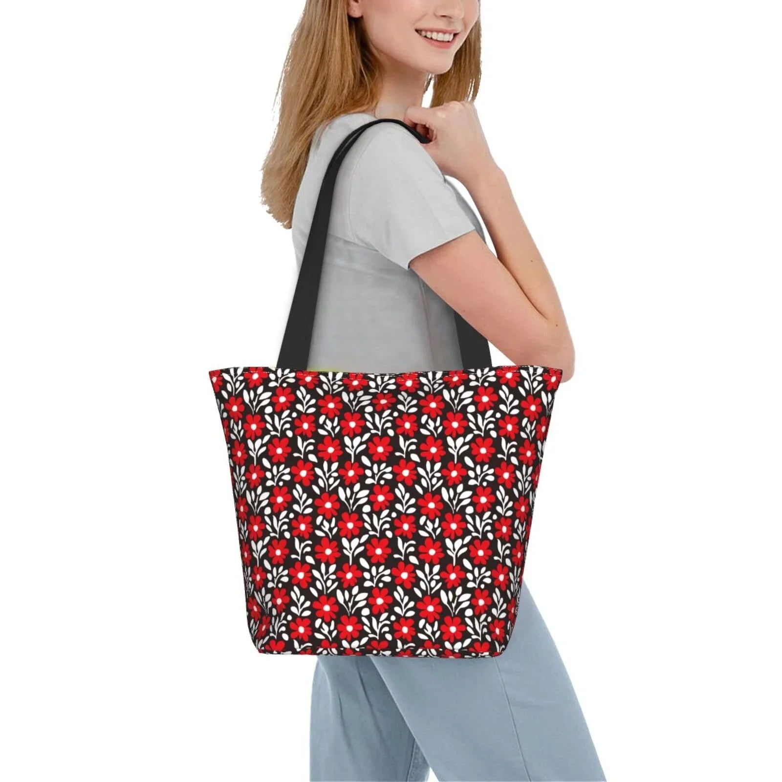 Red Floral Large Bag Shopping Lukts Bag Hobos Handbags Capacity Women'S Bag,Shoulder Tote