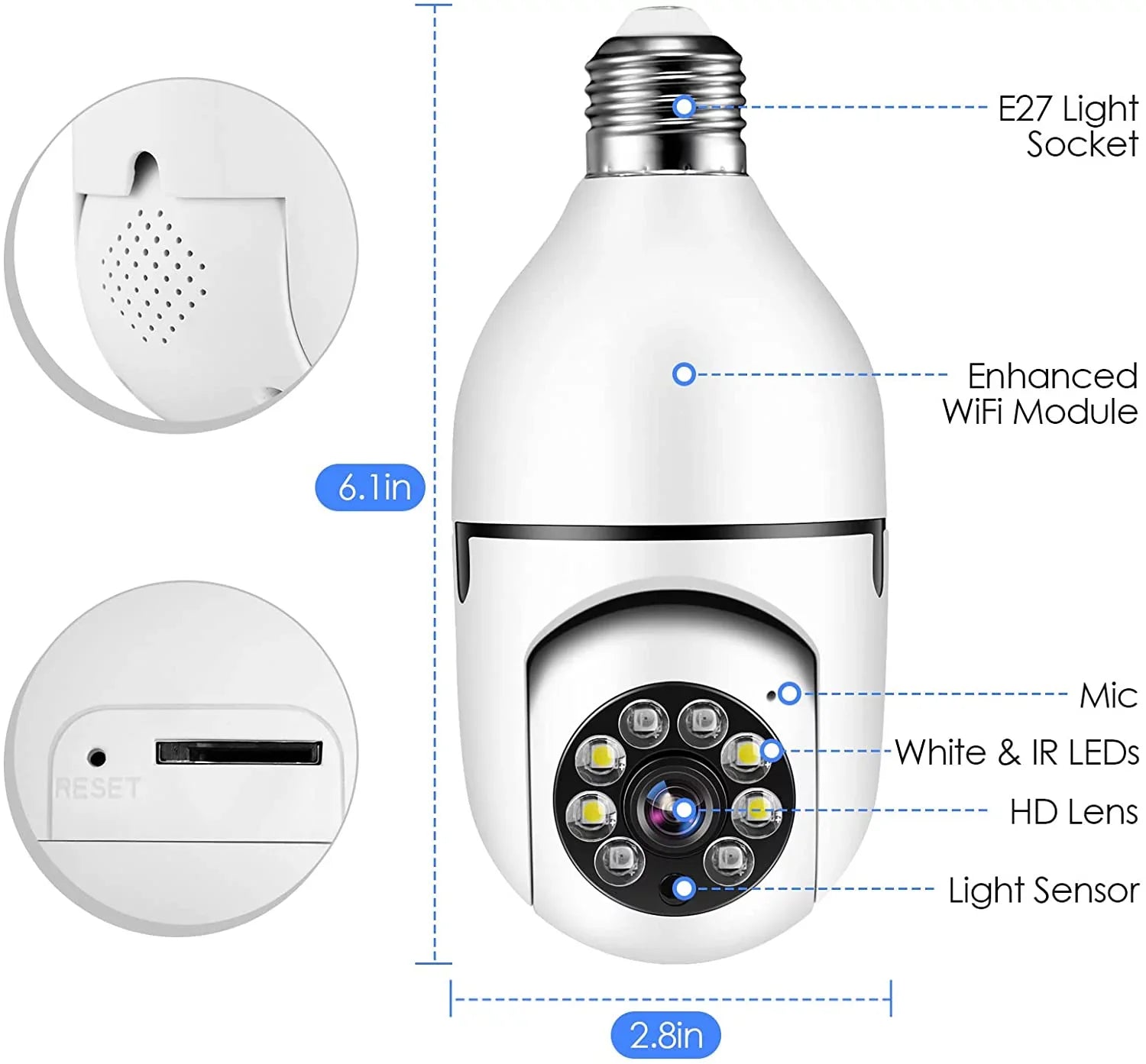 Degrees Mobile Full-Color Vision(2 View Camera, Night Camera, 1080P Wi-Fi Outdoor Remote Surveillance Phone E27 Bulb 360 Light Camera and Camera, Security PCS)