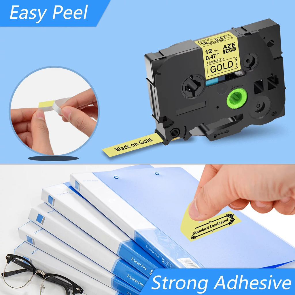 TZe Brother TZ TZ831 TZ-831 P-touch for 12mm TZe831 Tape Black GREENCYCLE Gold Laminated on 40PK TZe-831 Label Compatible