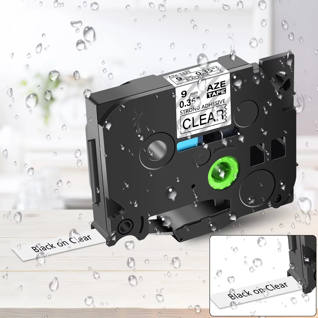 GREENCYCLE use Clear Extra 8 9mm Label TZe-121 0.35'' Label PT-D210 8m Compatible on P-Touch Laminated Strength Pack D400 TZ-S121 TZ-121 Tape Black for TZe-S121 26.2ft in D600 Maker Tapes Brother