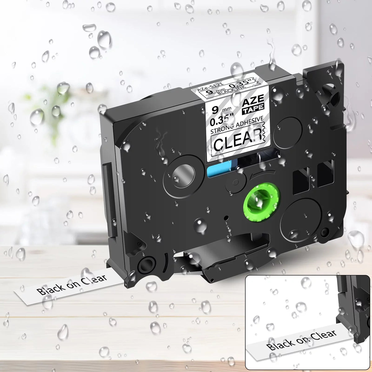 GREENCYCLE use Clear Extra 8 9mm Label TZe-121 0.35'' Label PT-D210 8m Compatible on P-Touch Laminated Strength Pack D400 TZ-S121 TZ-121 Tape Black for TZe-S121 26.2ft in D600 Maker Tapes Brother